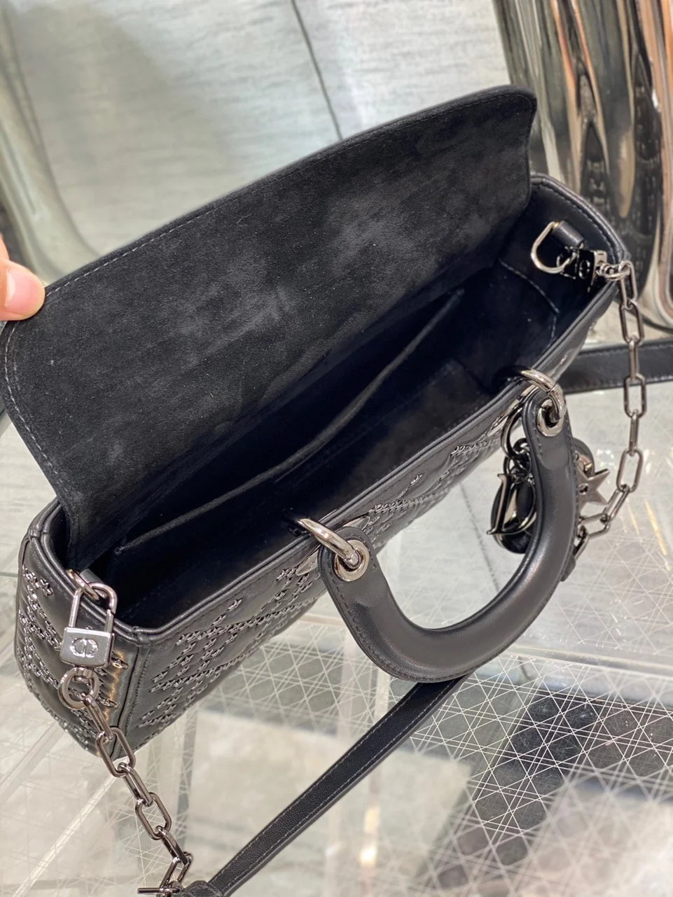 Dior D-Joy Premium Black Handbag With Star Studs 26 cm product view 7