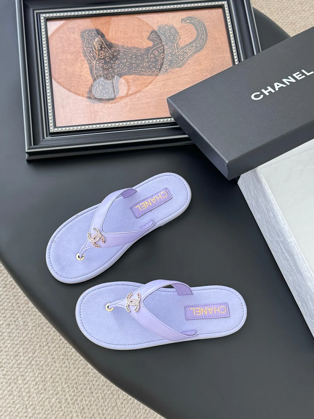 Chanel Women Light Purple Leather Slides product view 6