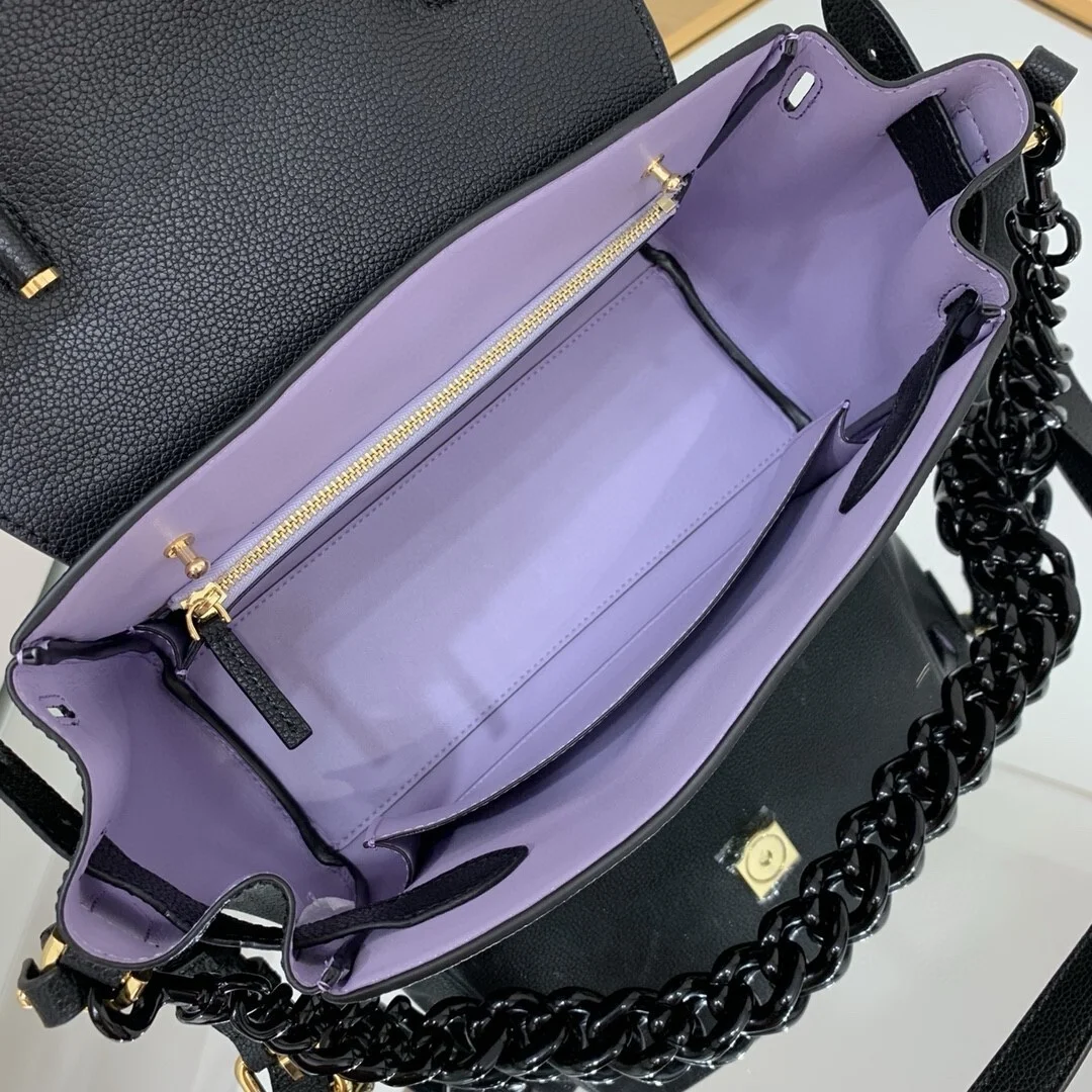 Versace La Medusa medium top handle bag in black grained leather product view 5