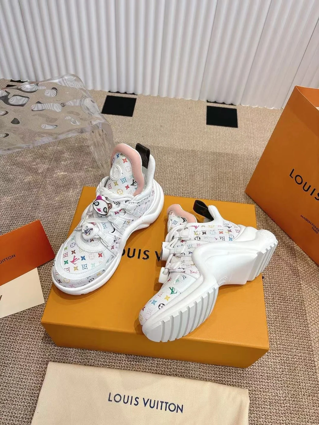 Louis Vuitton Women White Leather Multicolor Logo Sneakers product view 4