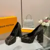 Louis Vuitton Women Brown Leather Platform Heels product view 4