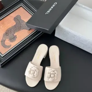 Chanel Women Beige Leather Flower Detail Mules product view 1