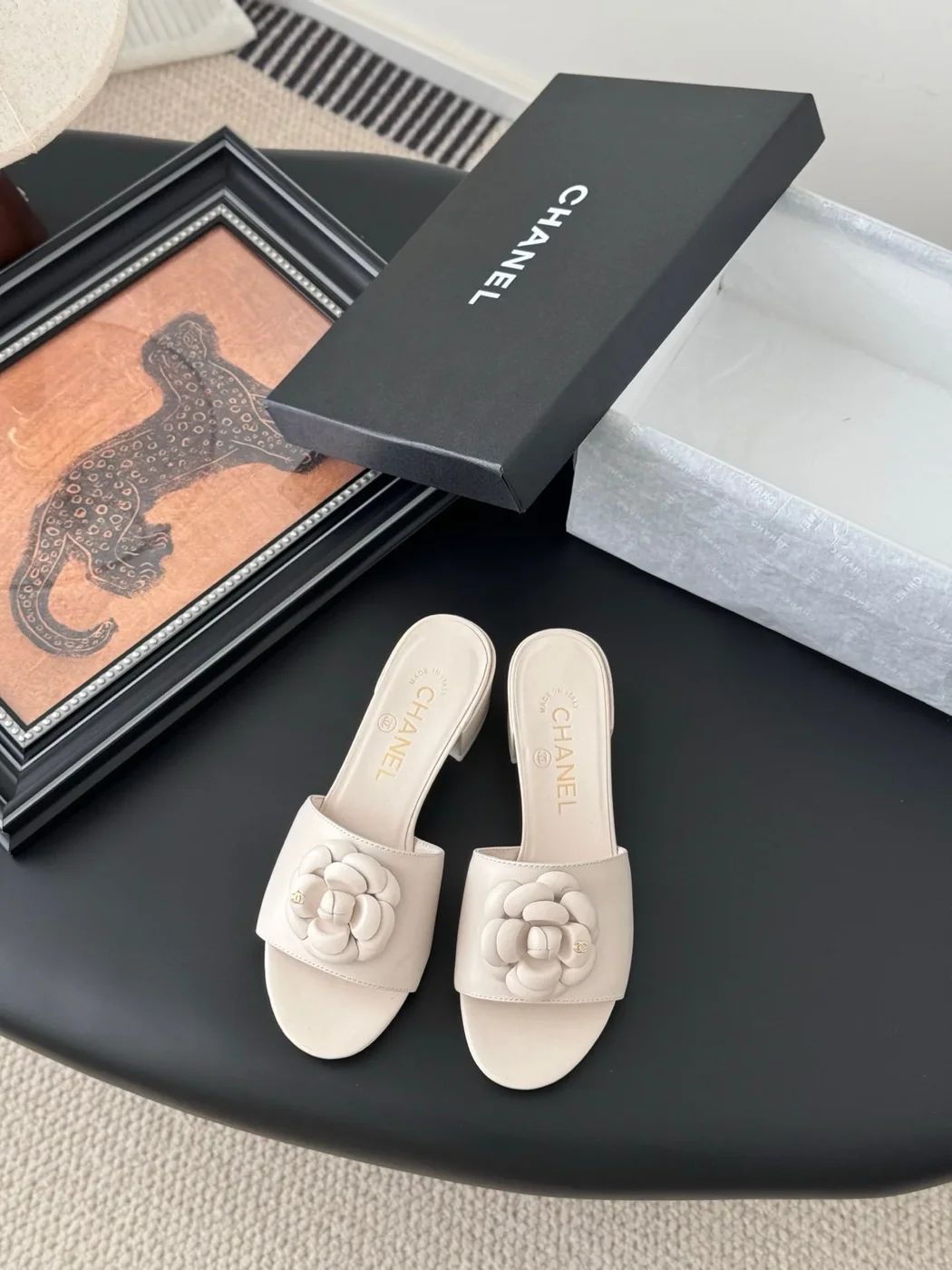 Chanel Women Beige Leather Flower Detail Mules product view 1