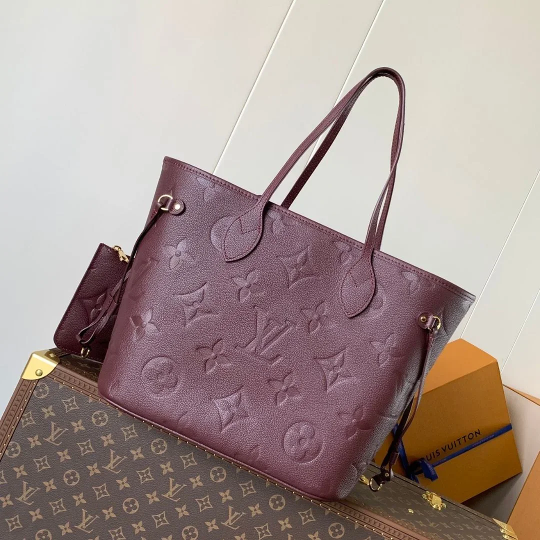 Louis Vuitton Neverfull MM Burgundy Monogram Empreinte Leather Bag product photo