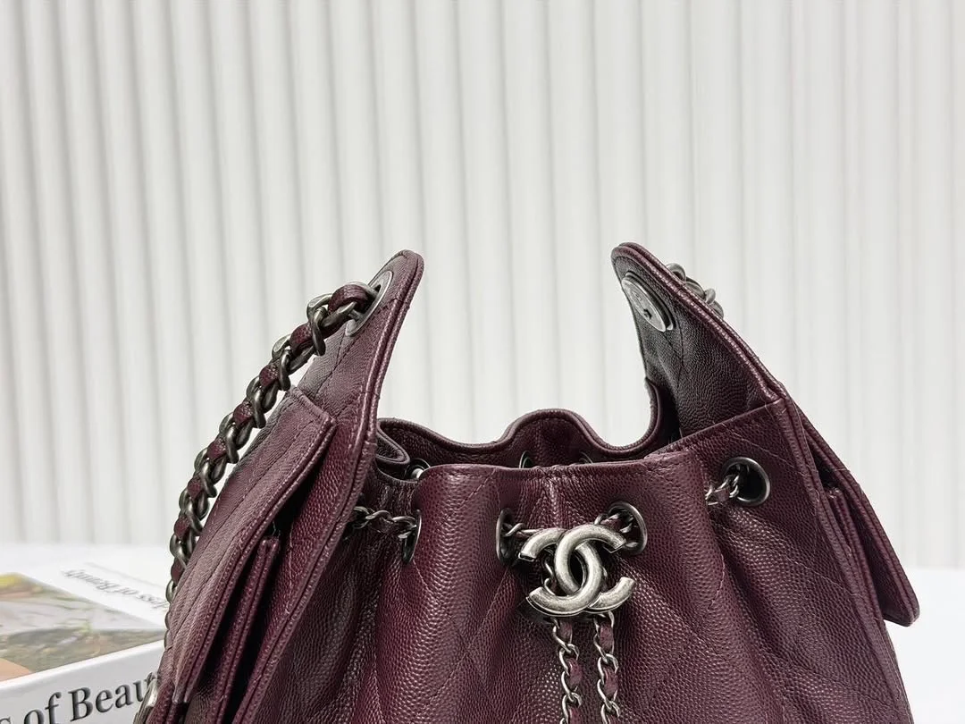 Chanel 25 Mini Burgundy Silver Hardware Bag product view 6