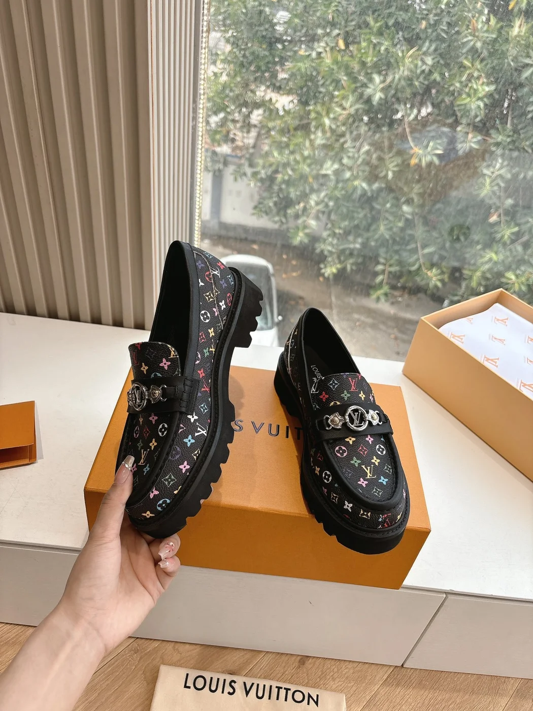 Louis Vuitton Women Black Patterned Leather Loafers product view 6