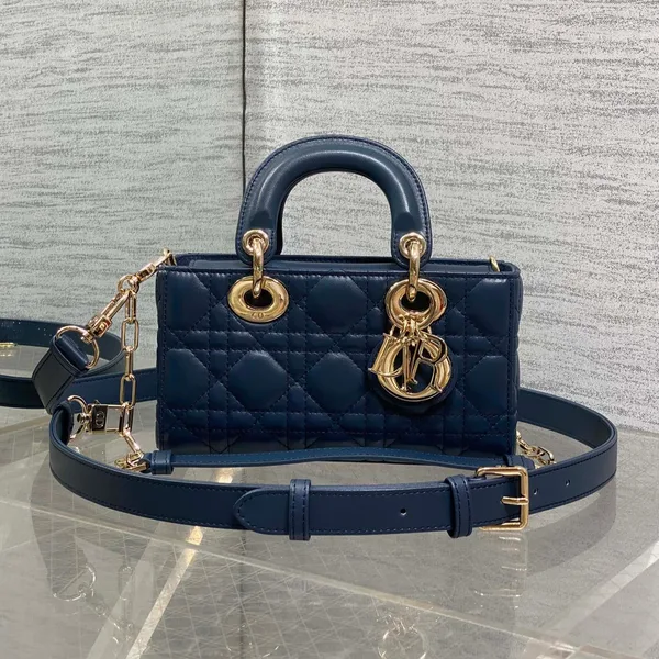 Dior Small Lady D‑Joy Bag 19 In Dark Blue Cannage Gold Hardware product view 1