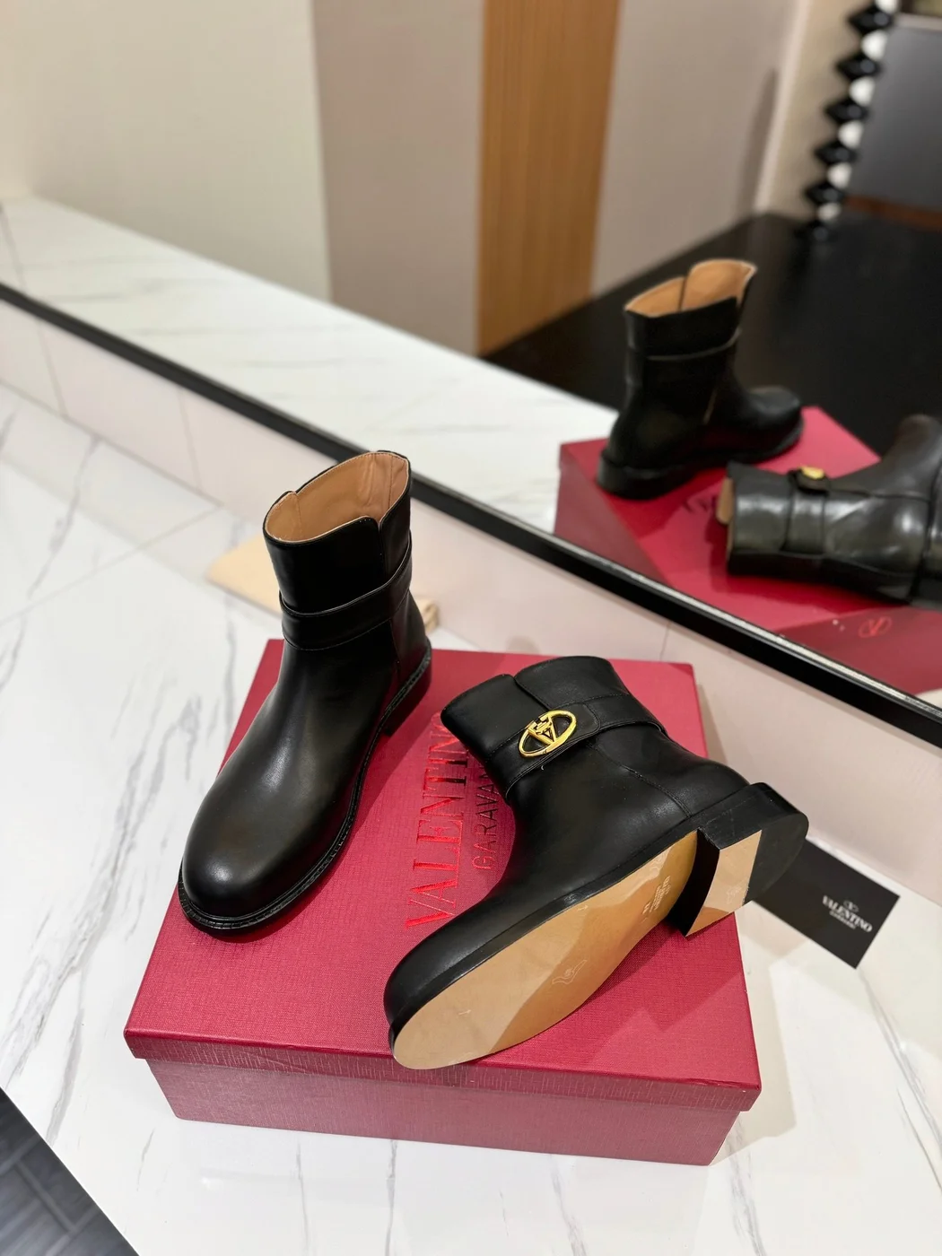 Valentino Women Black Leather Ankle Boots product view 6