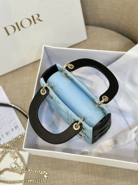 Dior Lady Mini Handbag for Women Ice Blue Cowhide 18 cm product view 4