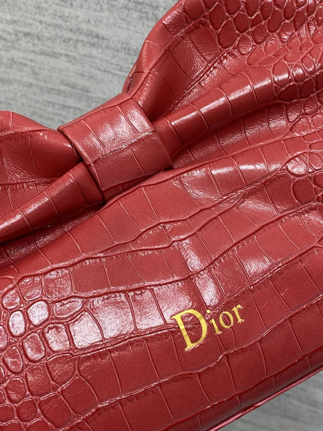 Dior Bow Bag Small Red Crocodile-Embossed product view 4