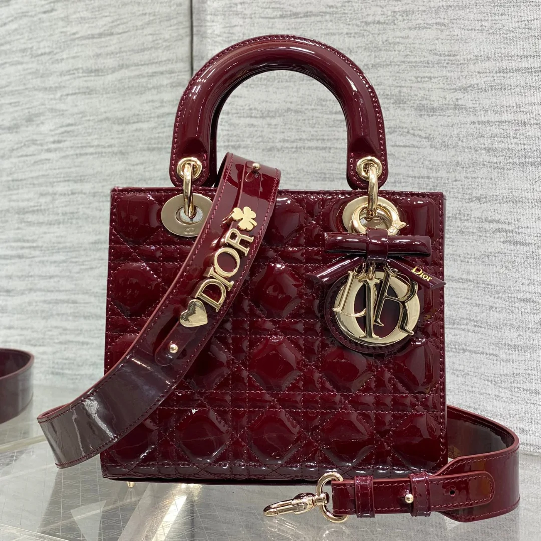 Dior Lady Dior Burgundy Gold Hardware Bag