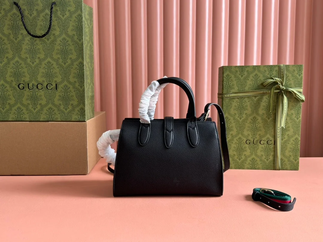 Gucci Jackie Small Tote Bag 24 In Black Calfskin Gold Hardware product view 4