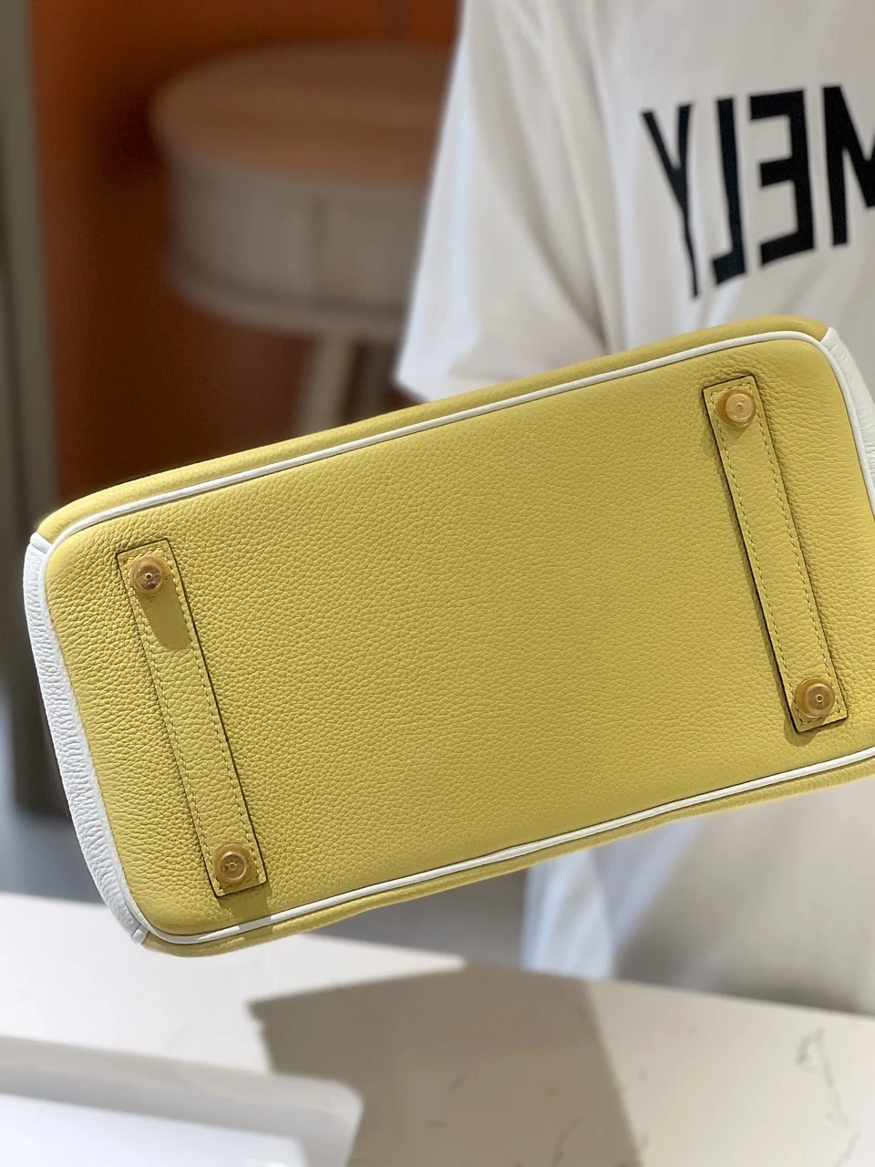 Hermès Lime, Bleu de Galice and Gris Perle Chèvre Tri-Color Hss Birkin 25 Brushed Gold Hardware Bag product view 4