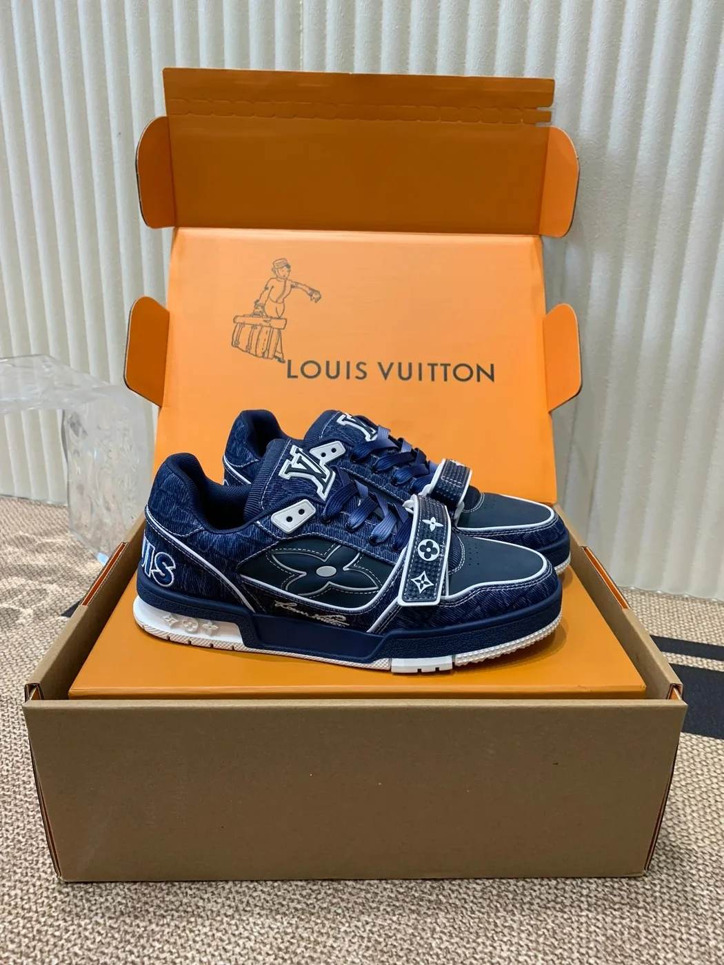 Louis Vuitton Women Navy Canvas Leather Sneakers product view 3