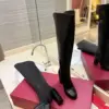 Valentino Women Black Leather High Heel Boots product view 2