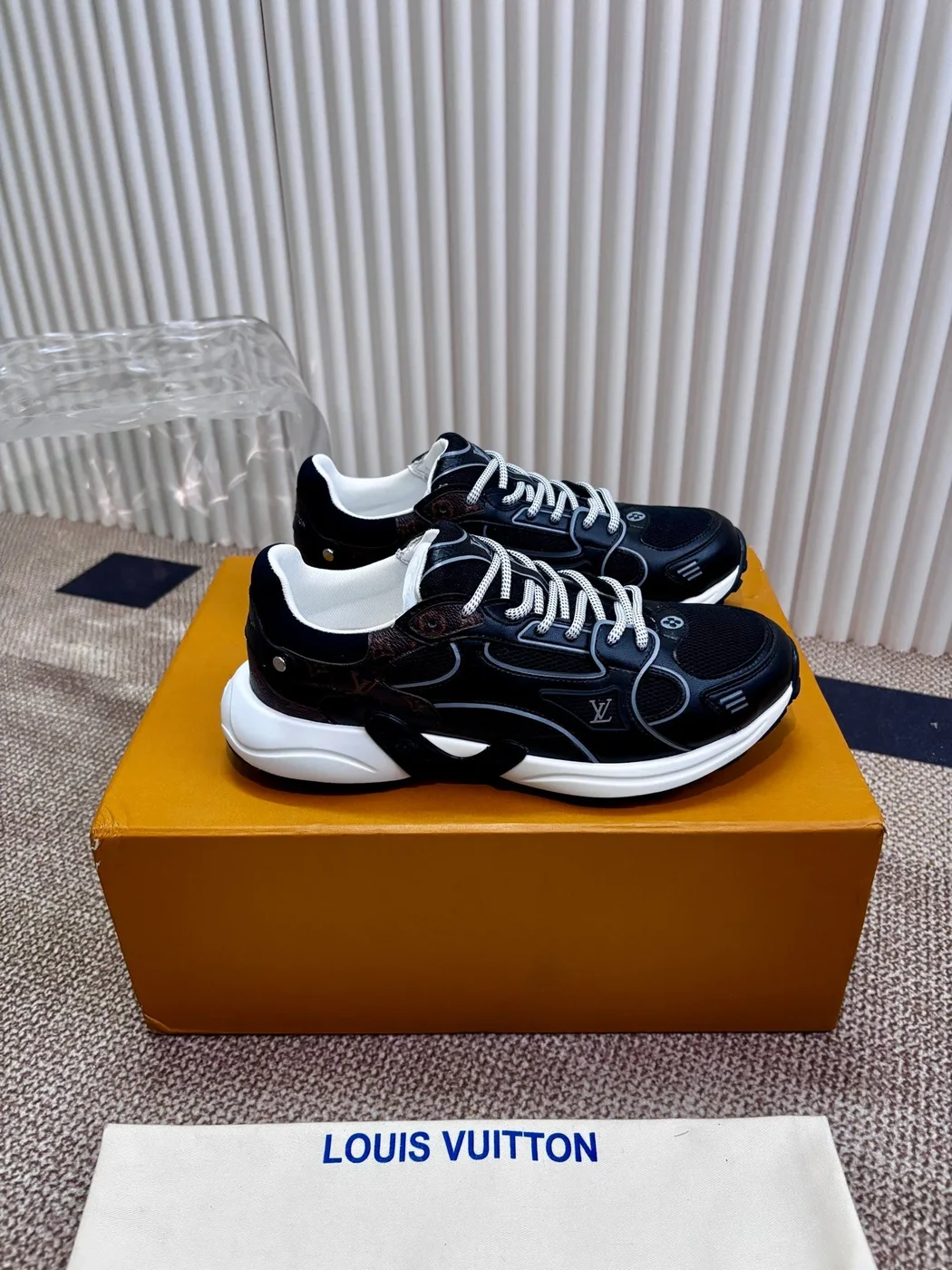 Louis Vuitton Women Black Mesh Leather Sneakers product view 4