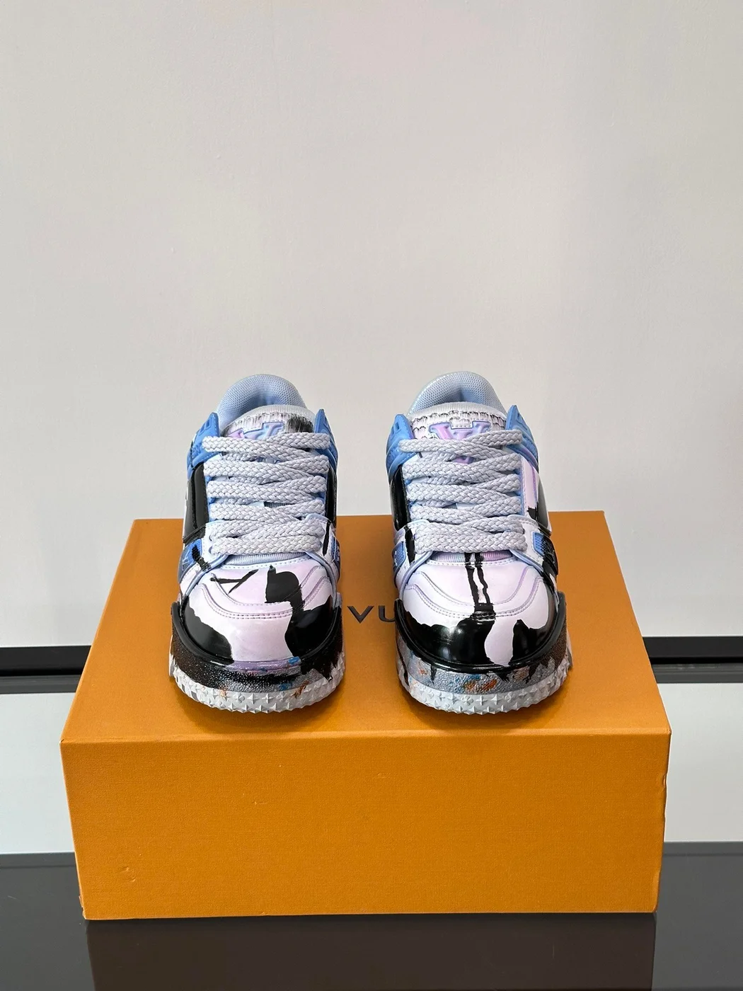 Louis Vuitton Men Black White Blue Leather Sneakers product view 2