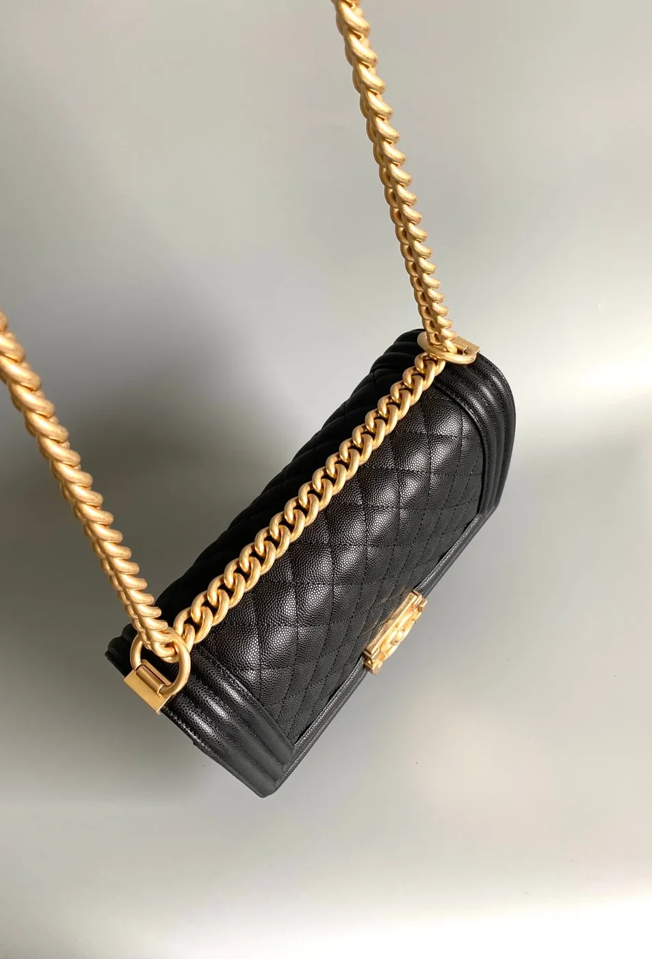 Chanel Medium 25 Boy Bag In Black Lambskin Gold Hardware product view 6