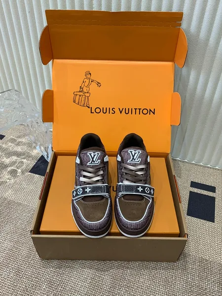 Louis Vuitton Women Brown Suede Leather Sneakers product photo