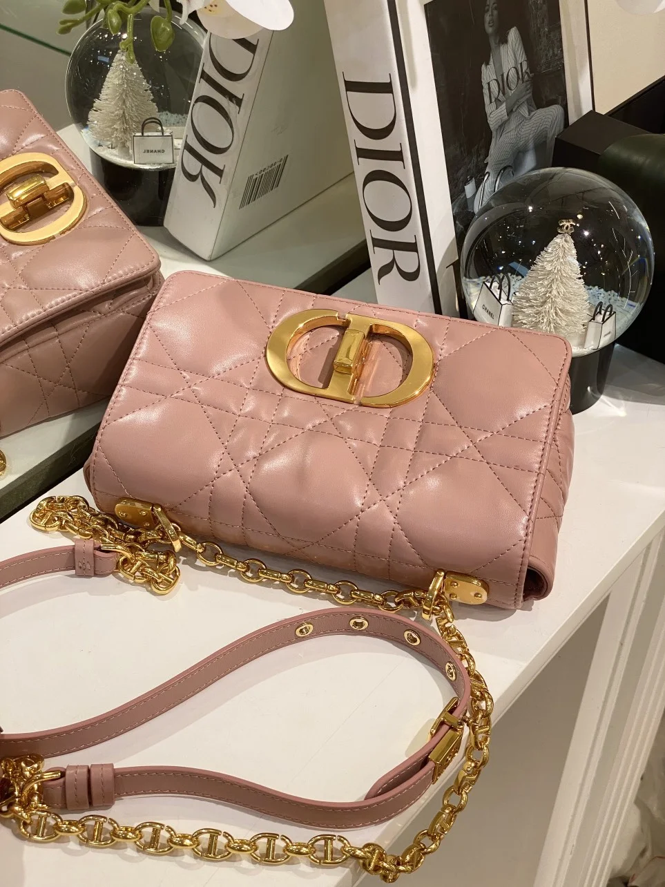 Dior Pink Plaid Women’s Handbag with Gold Lock 25 cm product view 5