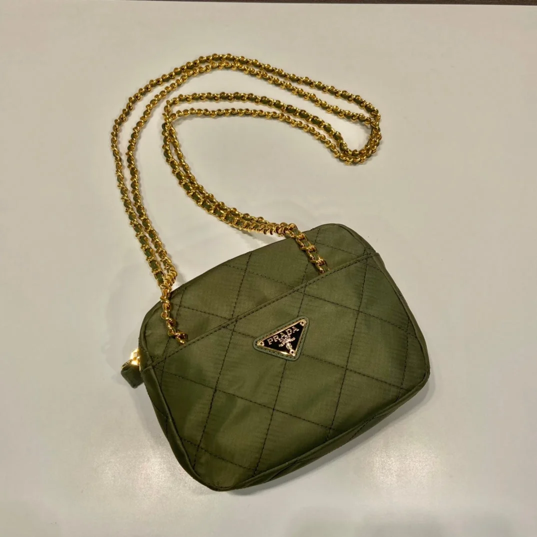 Prada Quilted Hobo Bag 19 In Pickle Green Handmade Nylon Gold Hardware product view 4