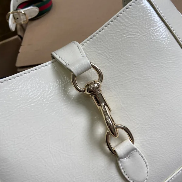 Gucci Jackie Small Shoulder Bag 27 In White Cracked Lacquer Calfskin Gold Hardware product view 5