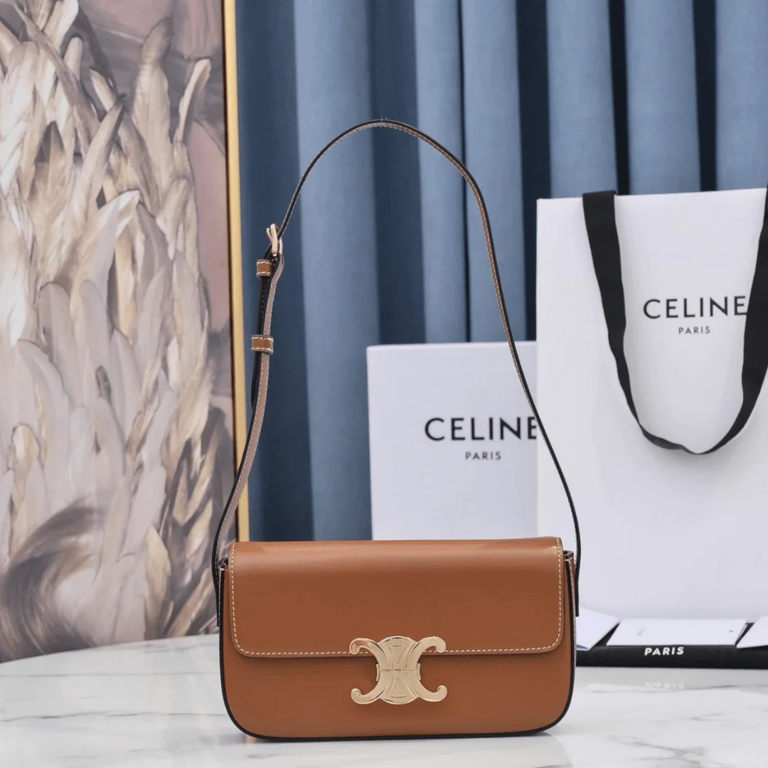 Celine Triomphe Brown Handbag Premium Smooth Leather 20x12cm product view 1