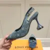 Louis Vuitton Women Blue Denim Leather Trim Slingback Heels product view 6