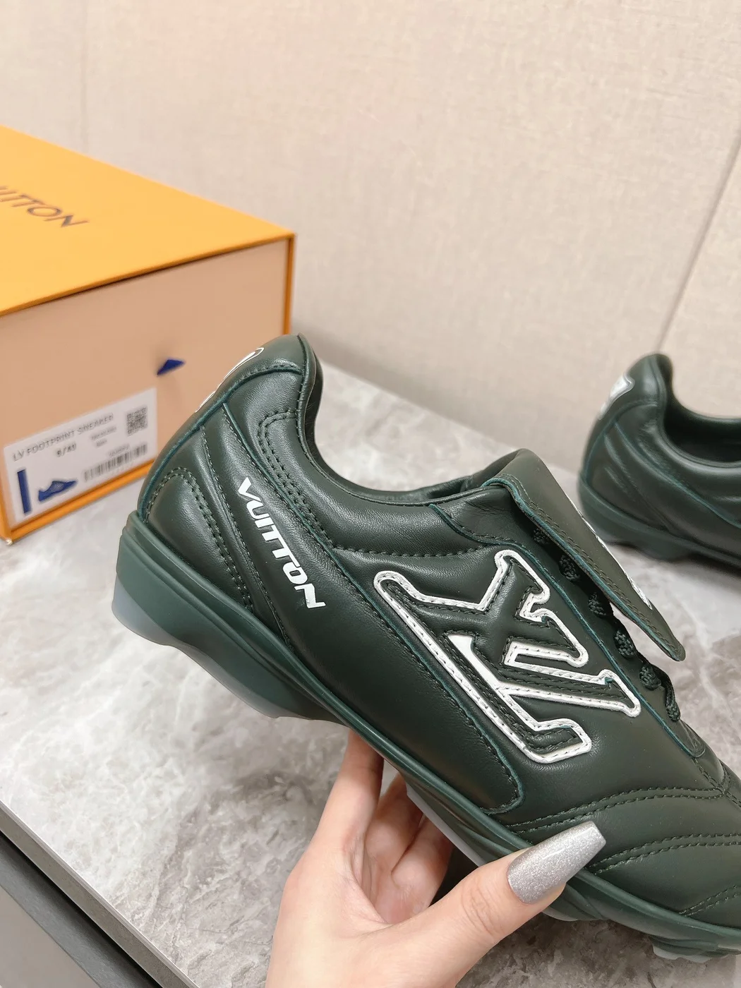 Louis Vuitton Women Dark Green Leather Sneakers product view 2