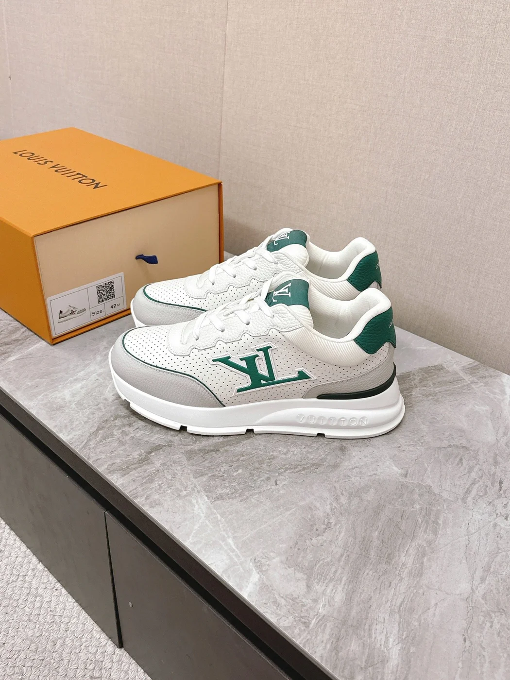 Louis Vuitton Women White Leather Green Accent Sneakers product view 5
