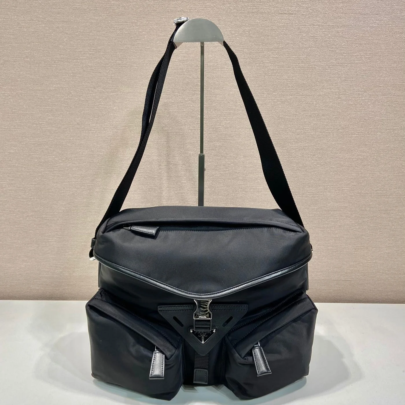Prada Crossbody Bag 29 In Black Re-Nylon And Calfskin Trim product view 1