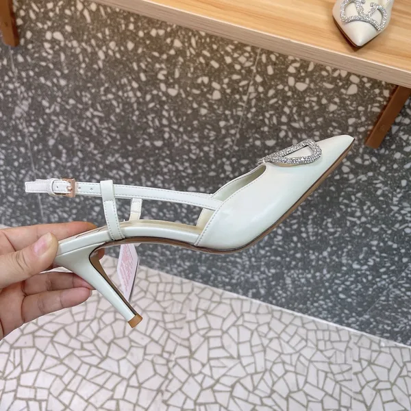 Valentino Women White Leather Pointed Slingback Pumps product view 2