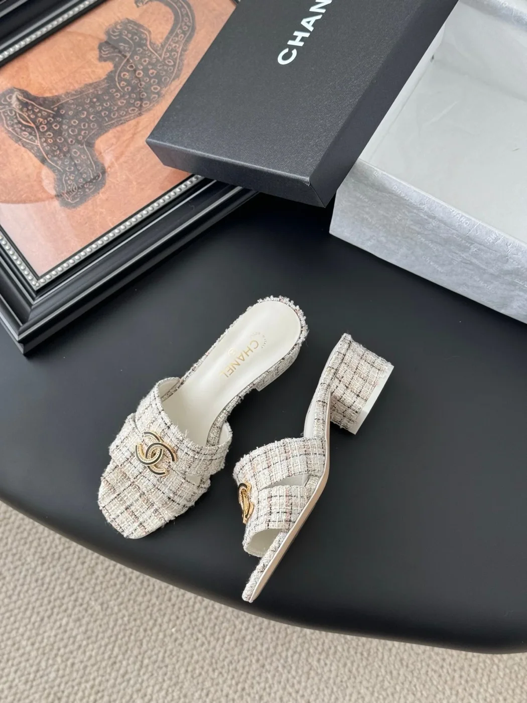 Chanel Women Cream Tweed Slides product view 3
