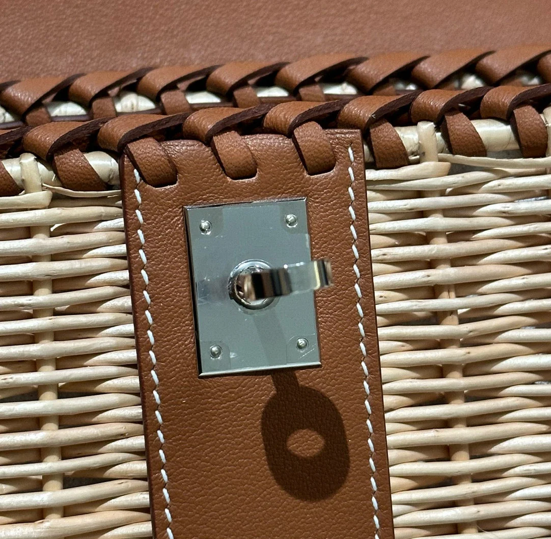 Hermès Kelly Picnic Handbag In Brown  Natural Leather And Wicker Silver Hardware product view 3