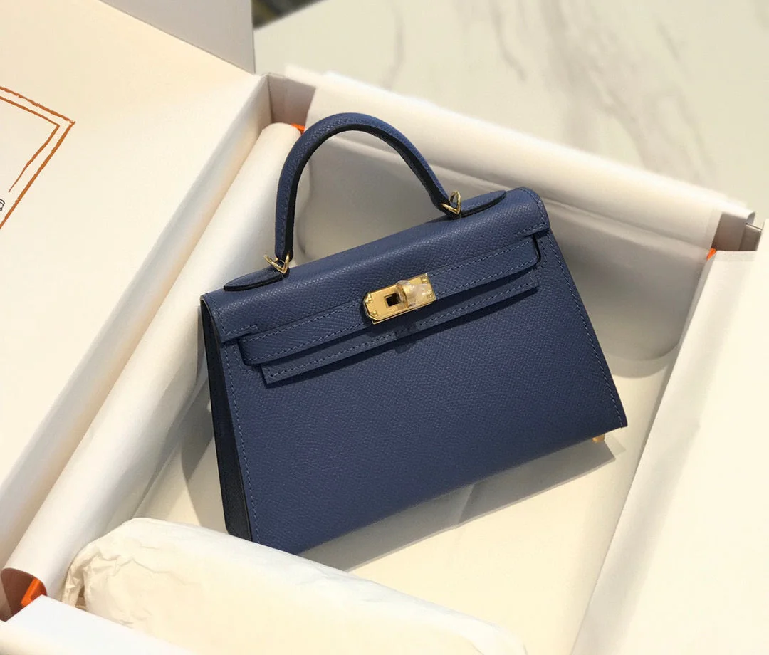 Hermès Mini Kelly Blue with gold-tone hardware Bag product view 3