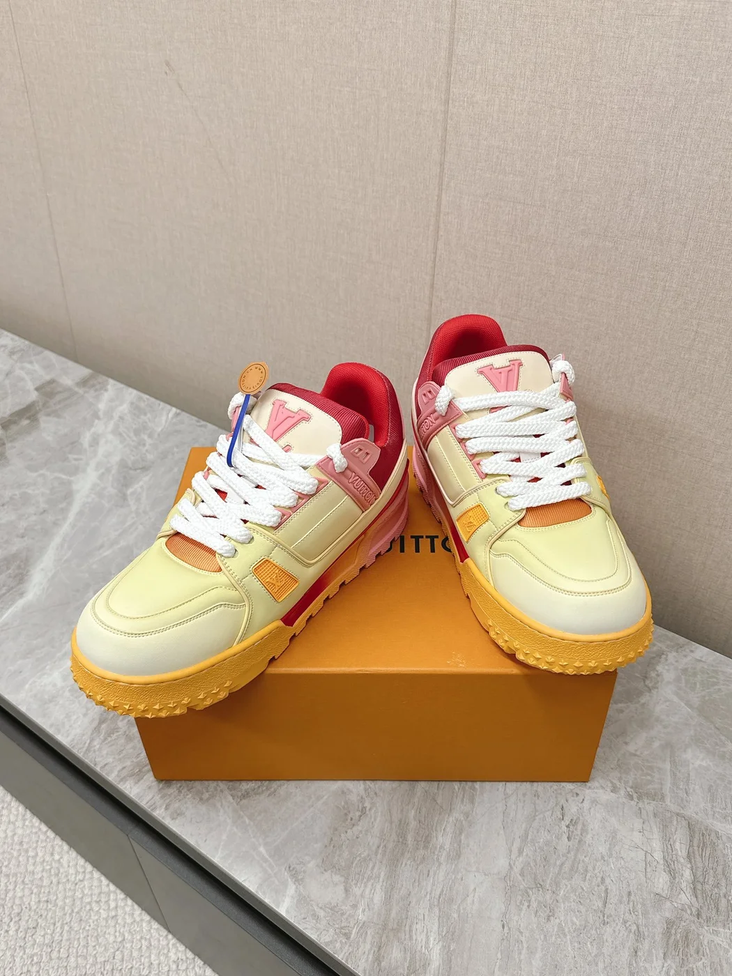 Louis Vuitton Women Yellow Leather Orange Accent Sneakers product view 6