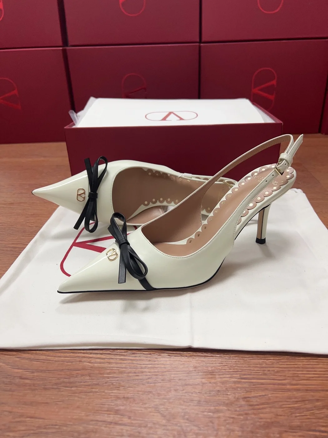 Valentino Women White Patent Leather Pointed Slingback Pumps product view 3