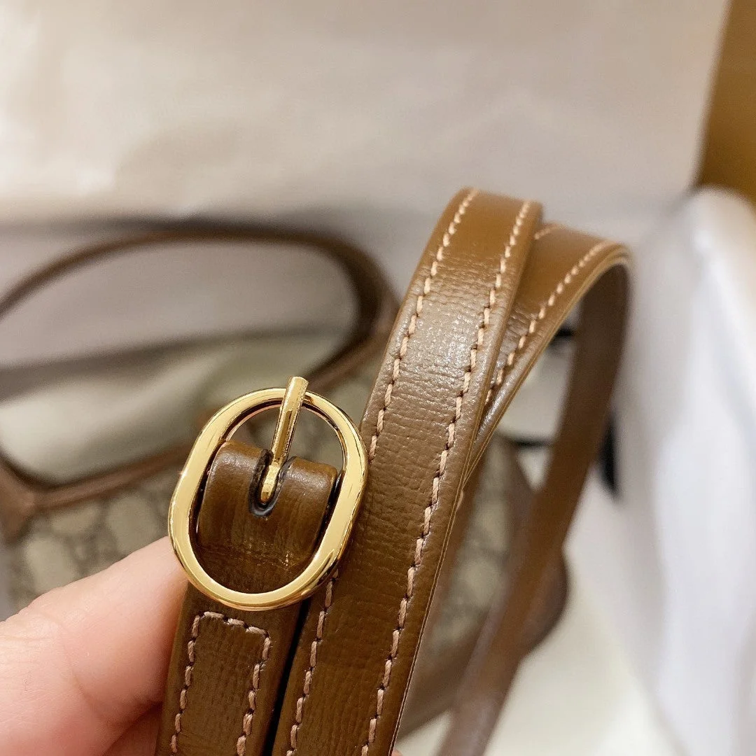 Gucci Jackie 1961 Small 28 Shoulder Bag In Beige Canvas And Brown Calfskin product view 7