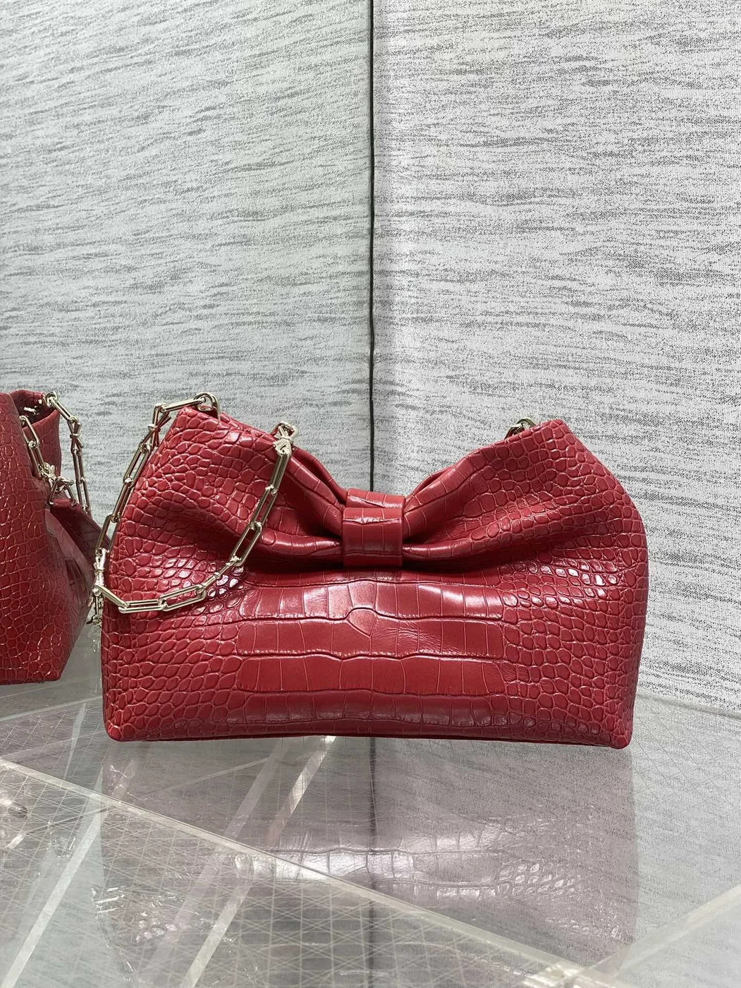 Dior Bow Bag Small Red Crocodile-Embossed product view 2