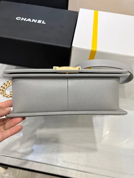 Chanel Boy Bag Medium 25 Grey Caviar Gold Hardware product view 4
