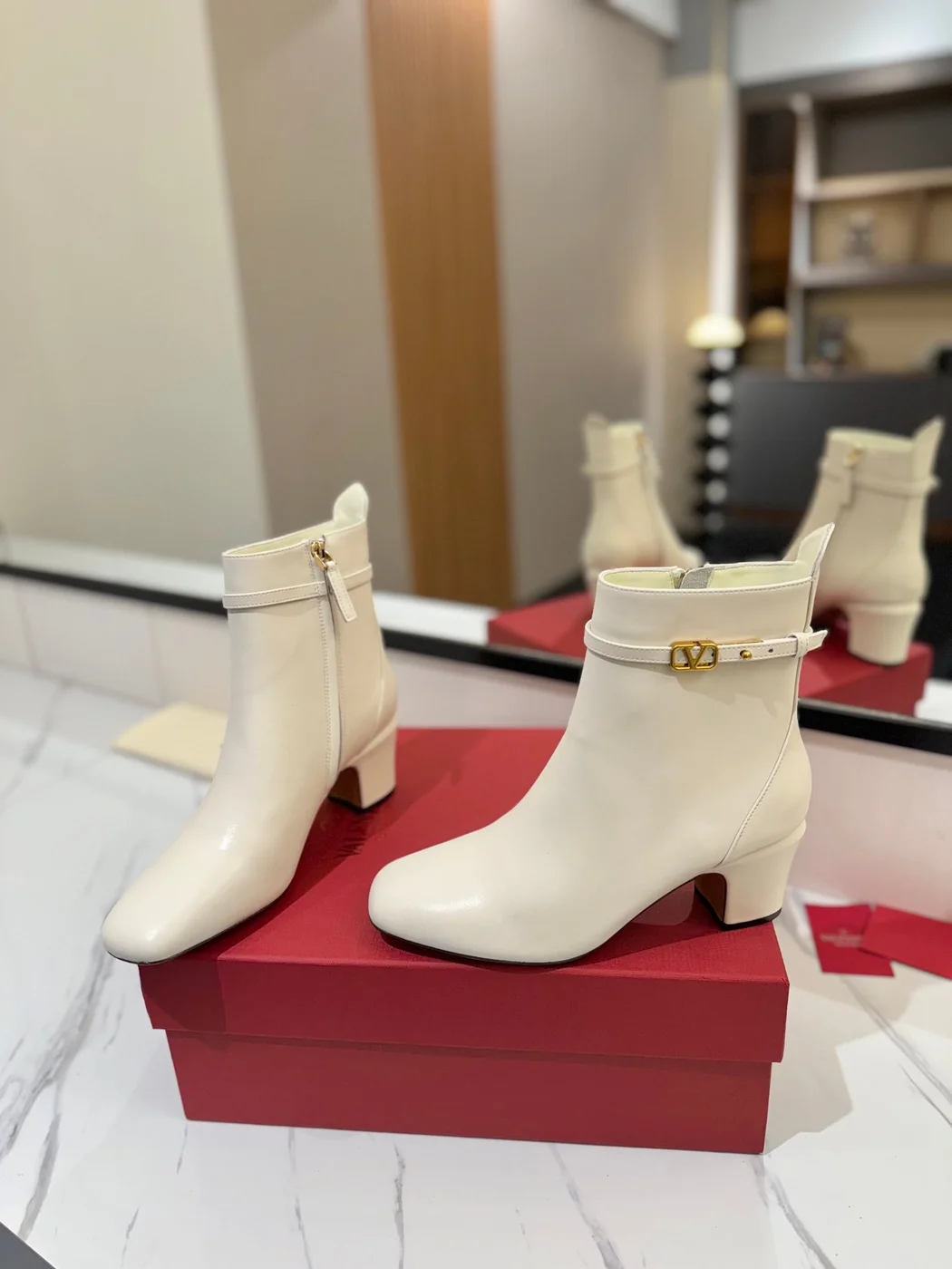Valentino Women White Leather Ankle Boots product view 2