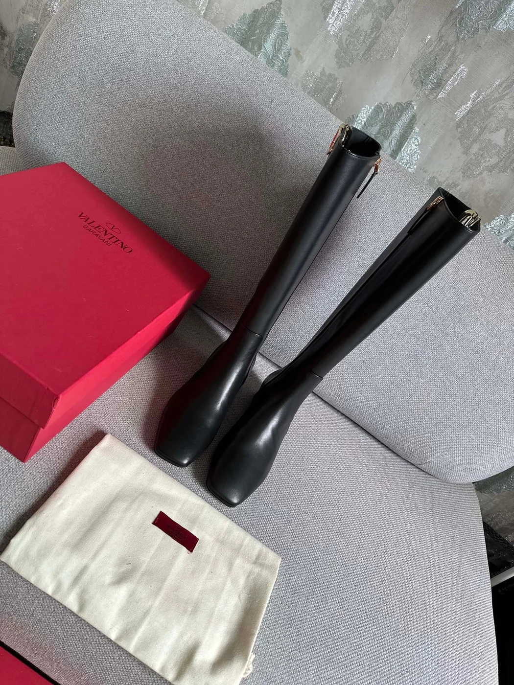 Valentino Women Black Leather Tall Boots product view 3