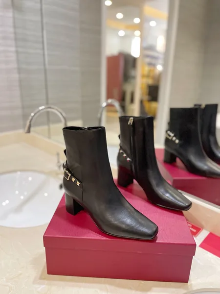 Valentino Women Black Leather Studded Ankle Boots product view 1