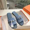 Hermès Women Blue Suede Flat Slide Sandals product view 3