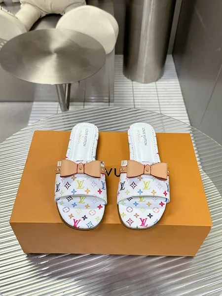 Louis Vuitton Women White Leather Multicolor Monogram Mules product view 1