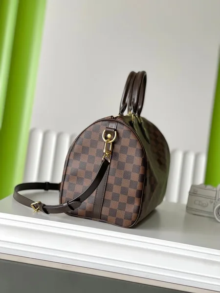 Louis Vuitton Speedy BANDOLIÈRE 30 In Dark Brown Damier Ebene Canvas Gold Lock Bag product view 6
