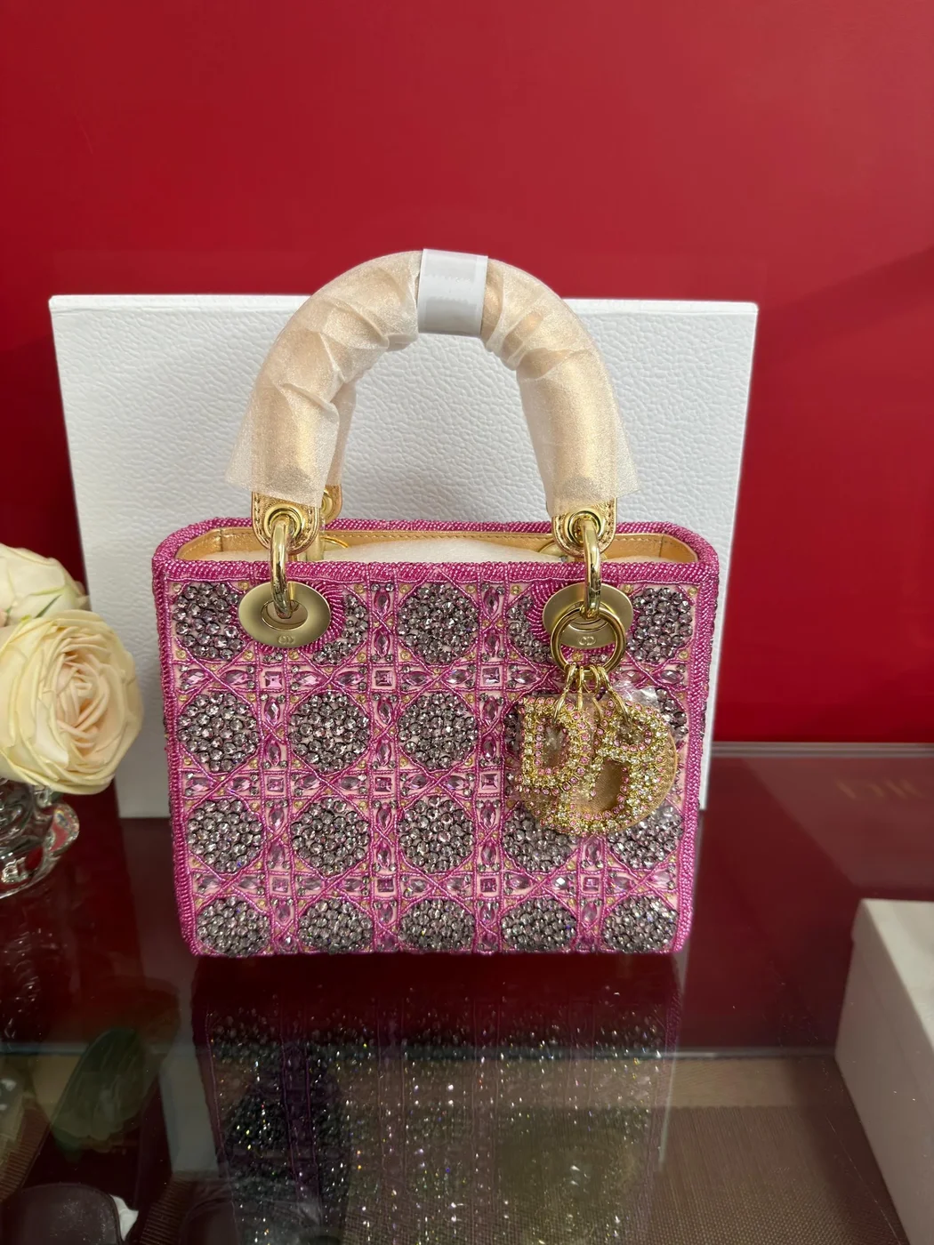 Dior Lady  Bag Metallic Calfskin  Satin with Rose Des Vent product view 2