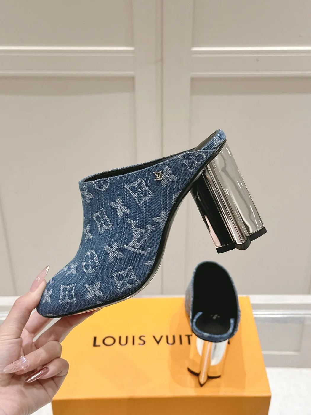 Louis Vuitton Women Blue Denim Mules product view 6