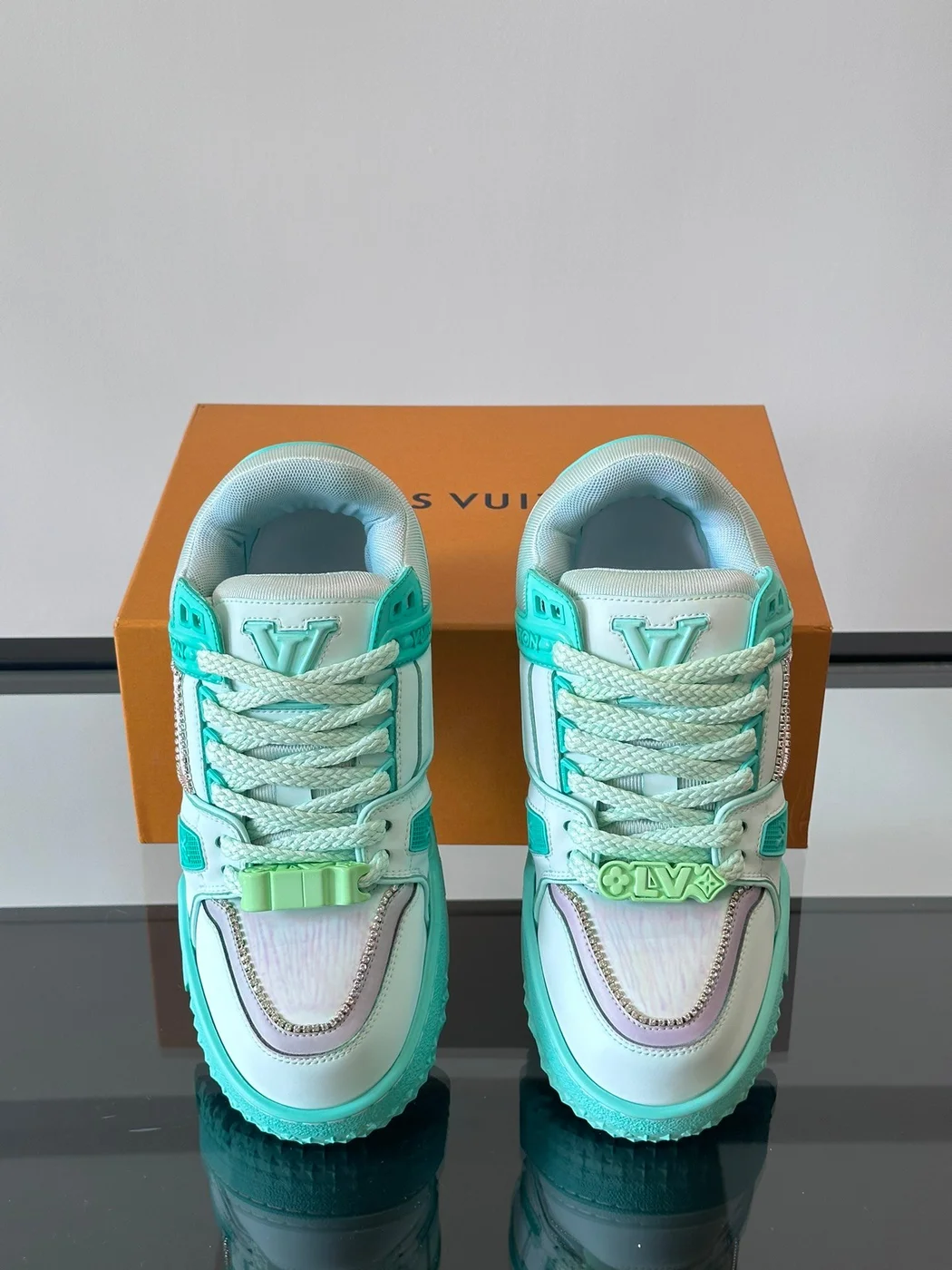 Louis Vuitton Men Mint Green Leather Sneakers product view 6