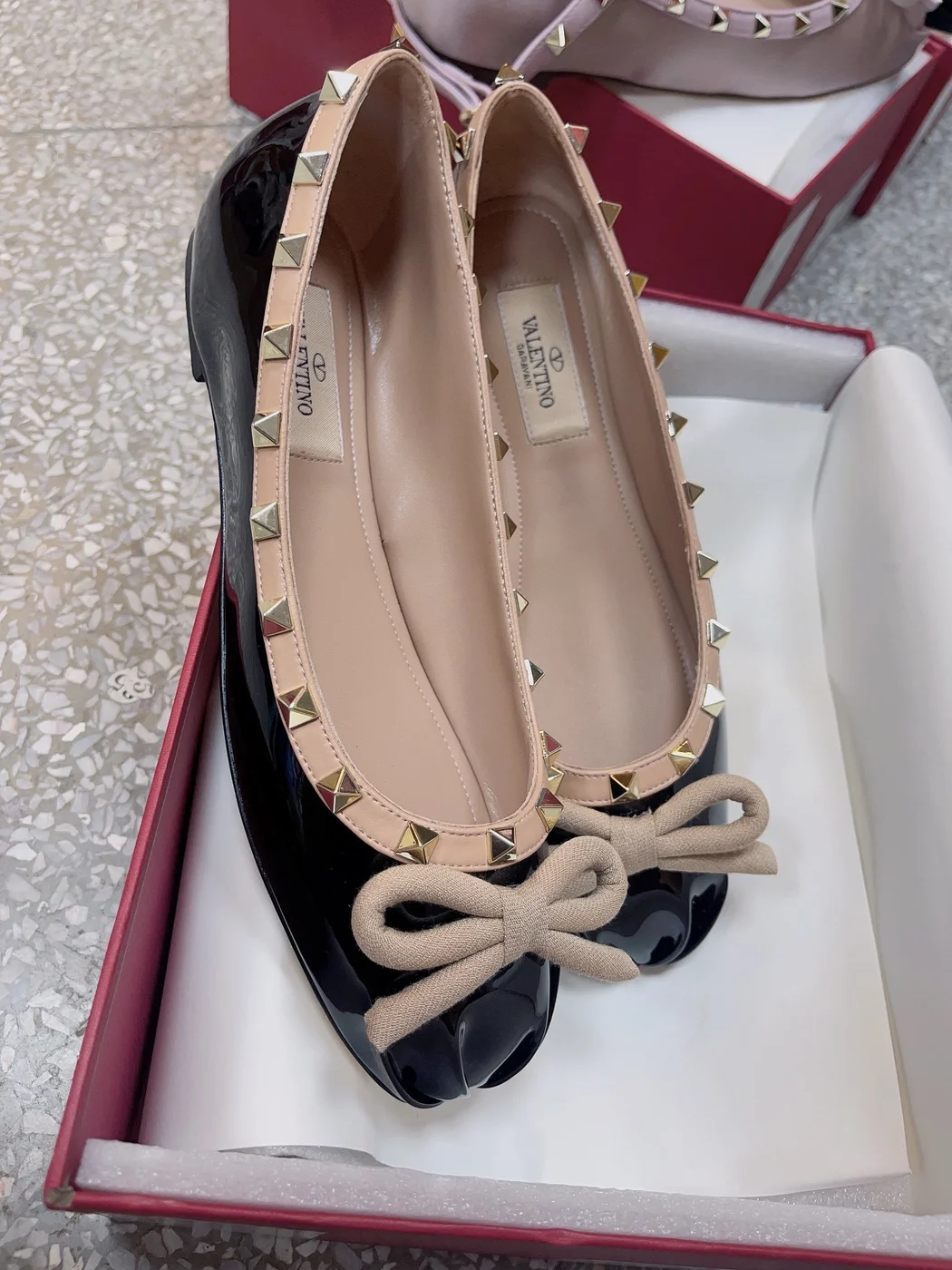 Valentino Women Black Patent Leather Studded Flats product view 2